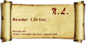 Nieder Lőrinc névjegykártya